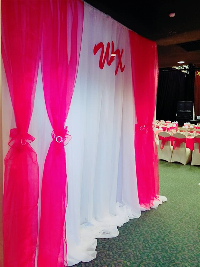 Backdrop Curtains with Pink Strip and Whiteout Curtains