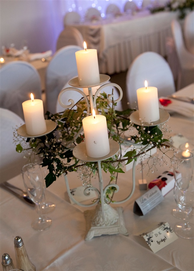 Tall White 5 Pronged Candelabra