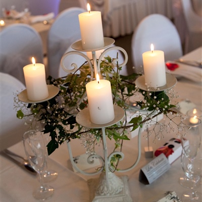 Tall White 5 Pronged Candelabra